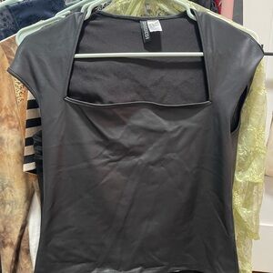 H&M Black Faux Leather Blouse